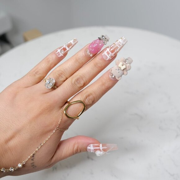 tipsy | Handmade Press On Nails | Long Coffin| 3D Nail | Crochet | Beary Pearly - Picture 2 of 16